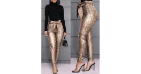 Pantalon à paillettes taille haute